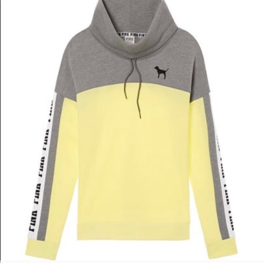 vs pink neon yellow cowl neck pullover sweatshirt